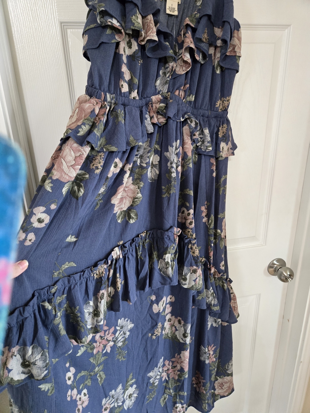 torrid Navy Floral Ruffle Tiered Maxi Dress with Pink Accents - Picture 5 of 10
